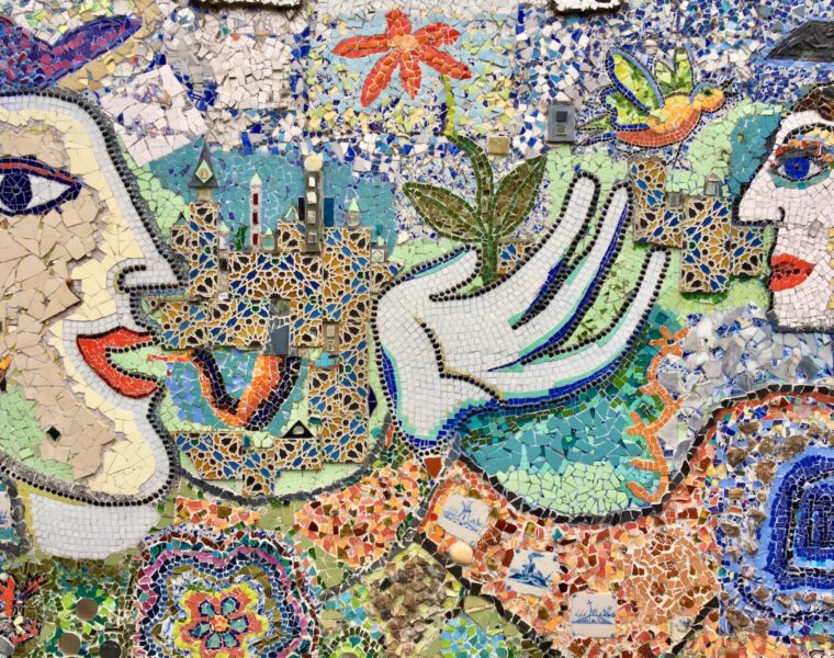 green white and brown floral textile